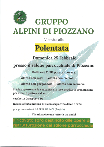 Polentata Benefica organizzata dal Gruppo Alpini di Piozzano